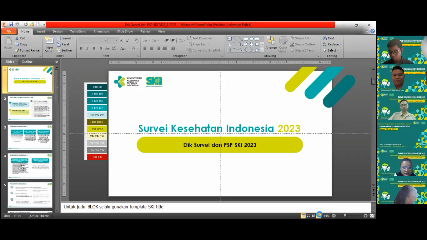 Kementerian Kesehatan RI bersama Dinkes Prov. Kalteng Gelar Workshop TC Enumerator SKI di Tingkat Prov. Kalteng Tahun 2023