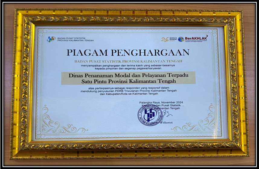 DPMPTSP Prov. Kalteng Terima Penghargaan dari BPS Kalteng