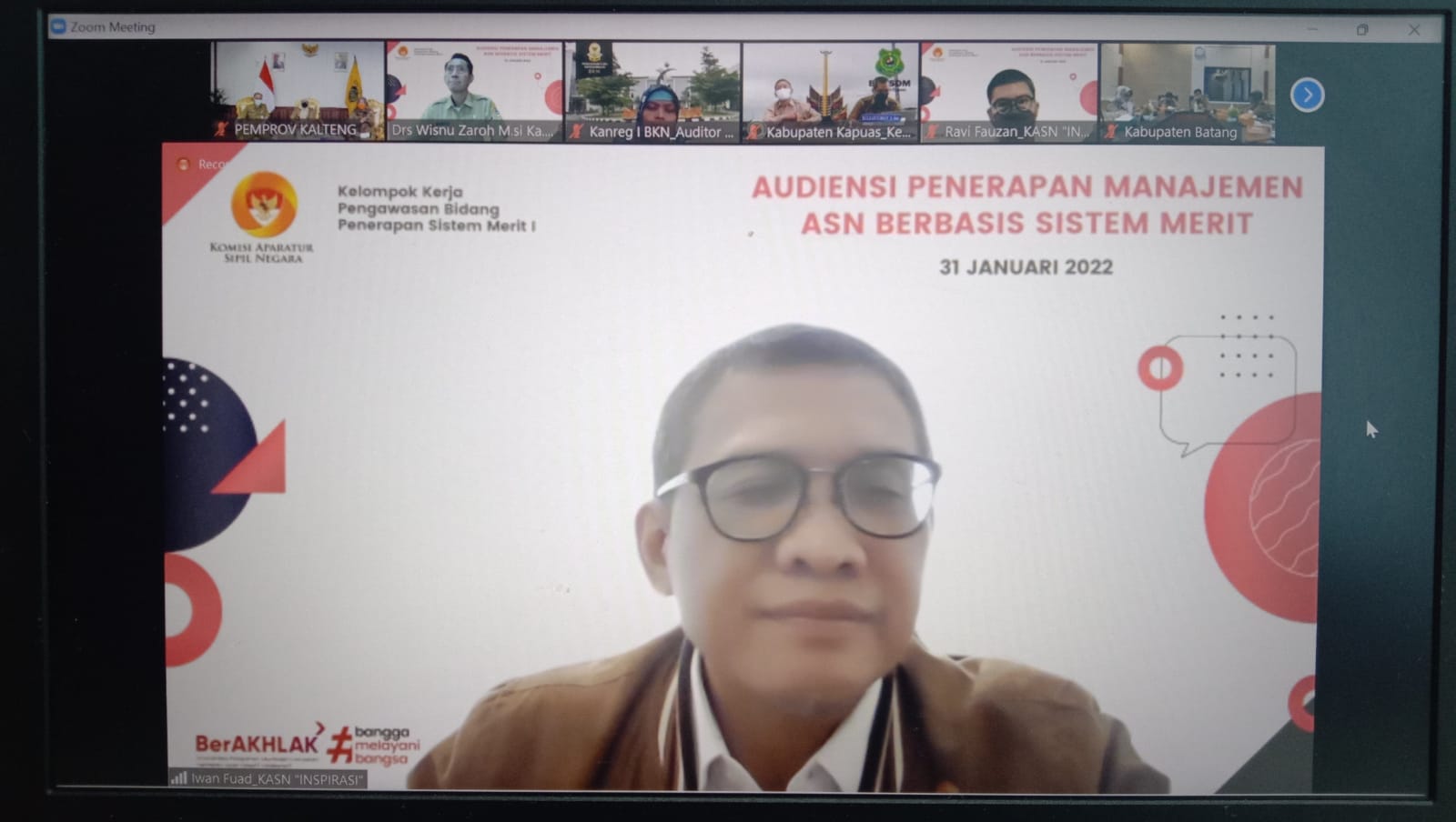 Asisten Adum Prov. Kalteng Lies Fahimah Hadiri Audiensi Komisi Aparatur Sipil Negara (KASN) Secara Virtual